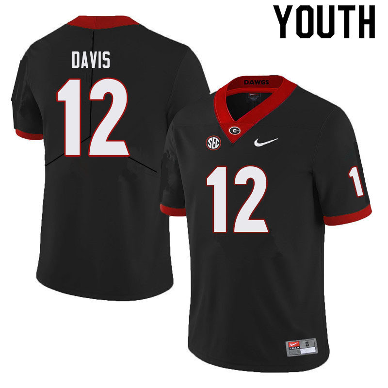 Youth #12 Rian Davis Georgia Bulldogs College Football Jerseys Sale-Black - Click Image to Close